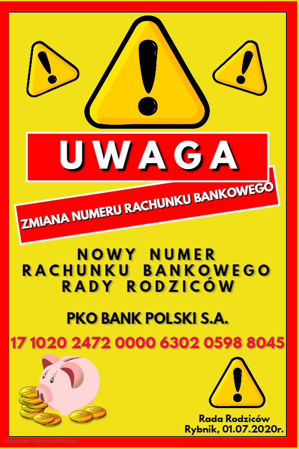 Plakat z nowym nr konta bankowego RR